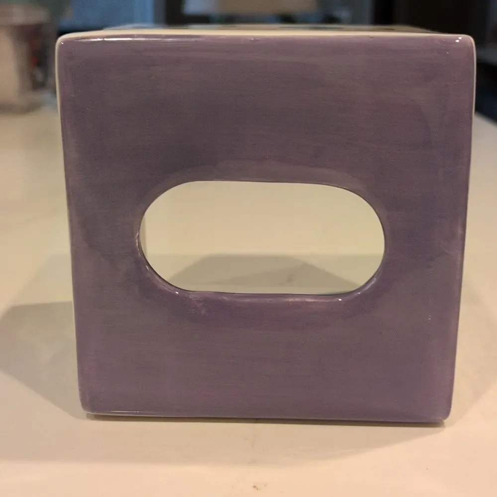 Marimekko Hand Painted Ceramic Floral Square Tissue Box Cover Purple & Blue